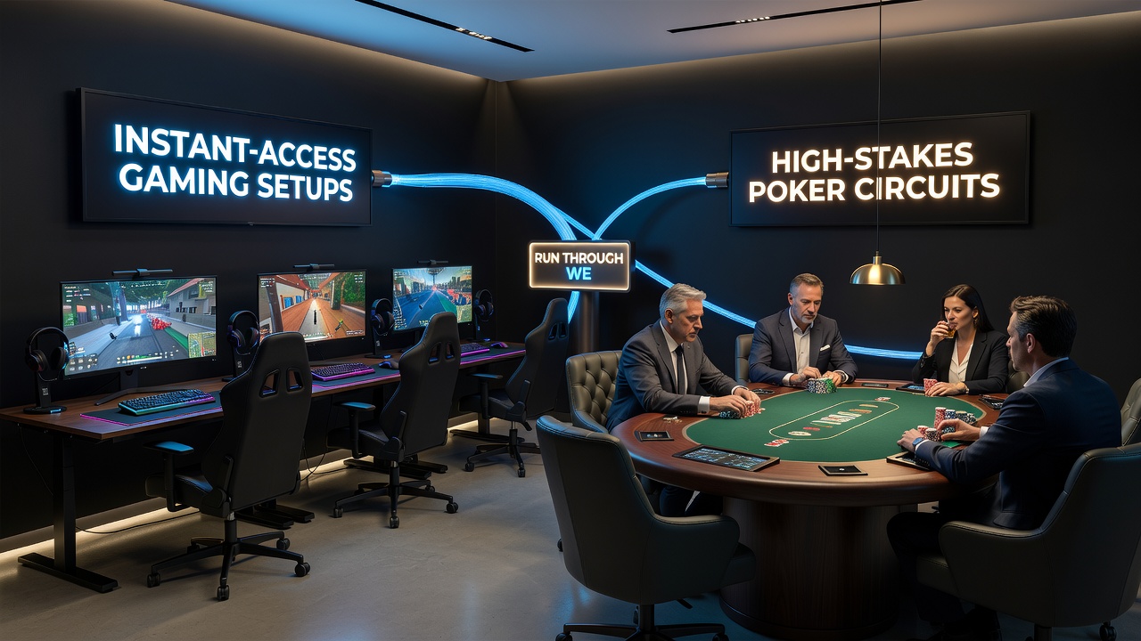 Illustration of affiliate banner placements connecting instant play poker to high-stakes tournament promotions on webmaster sites