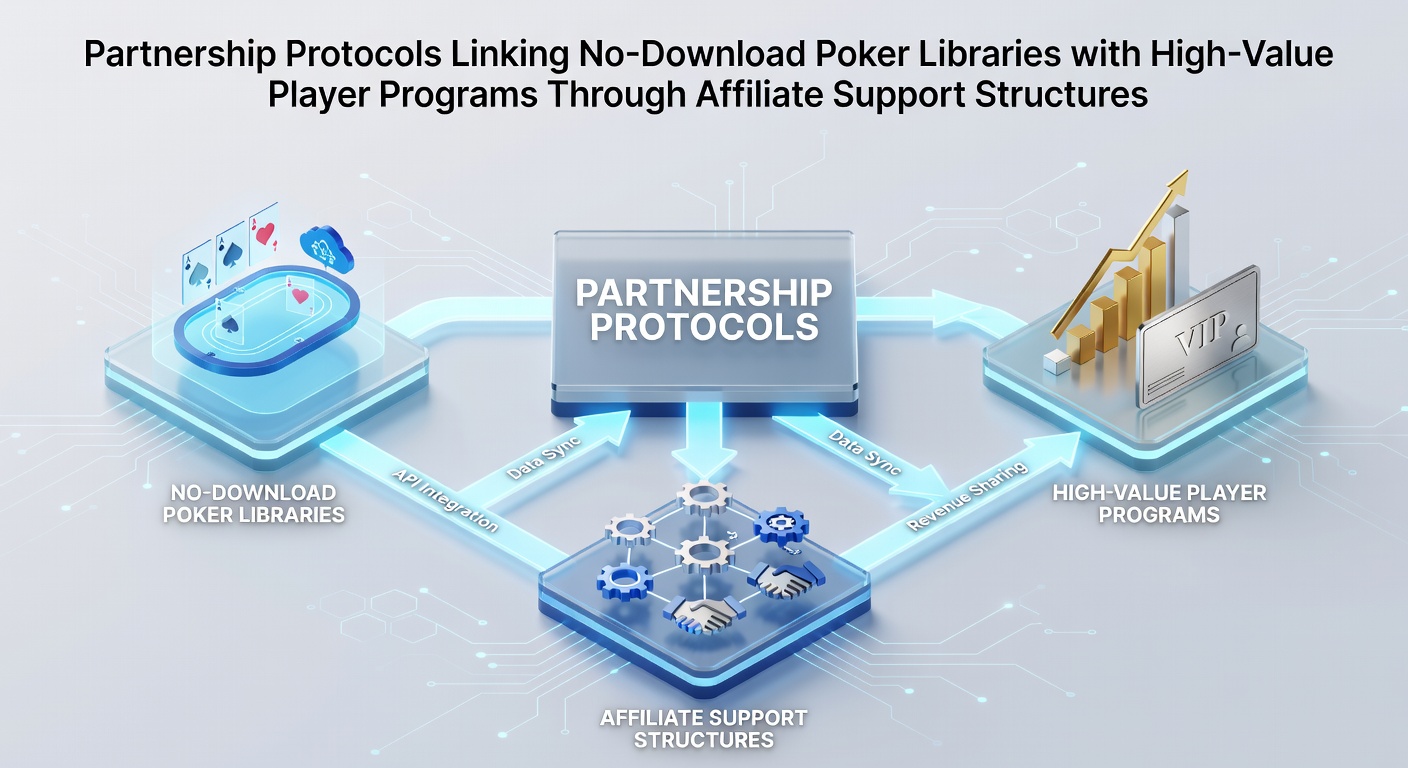 Diagram showing affiliate support structures connecting no-download poker libraries to high-value player programs